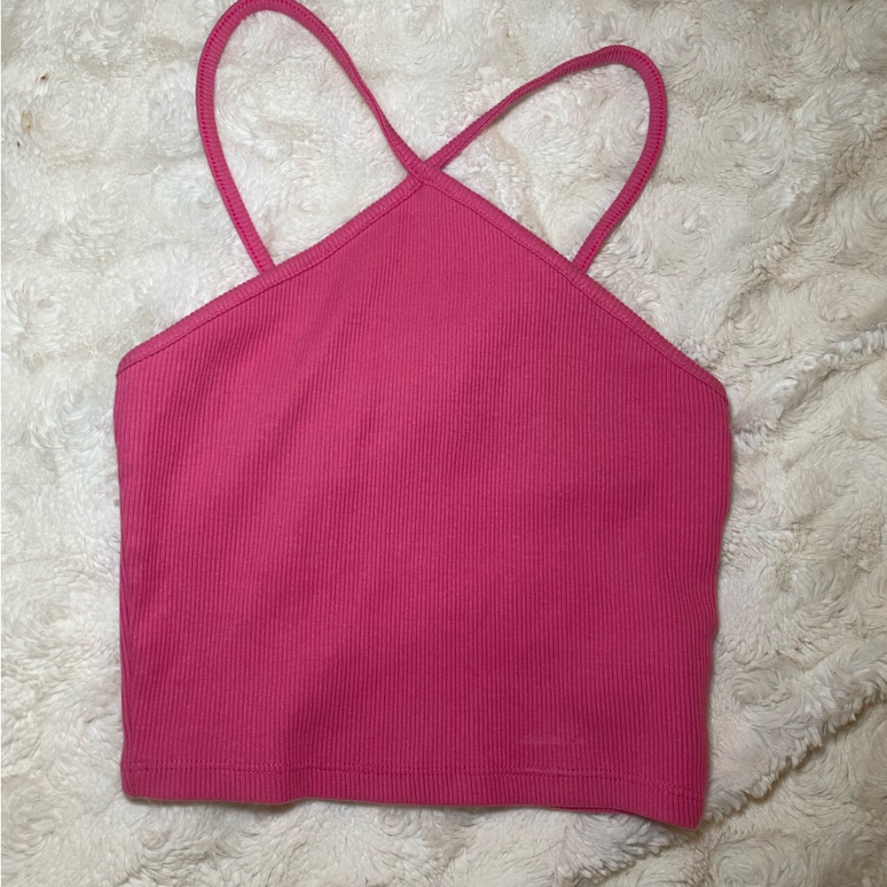 Zara Pink Ribbed Halter Top